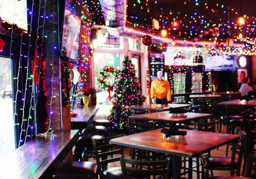 holiday decorated restaurant