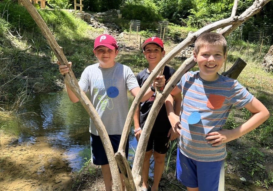 Newlin Grist Mill Summer Discovery boys standing near tree